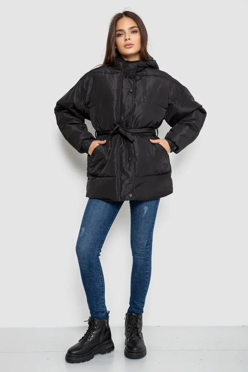 Куртка жіноча демісезонна з поясом, колір чорний, 207R005 2