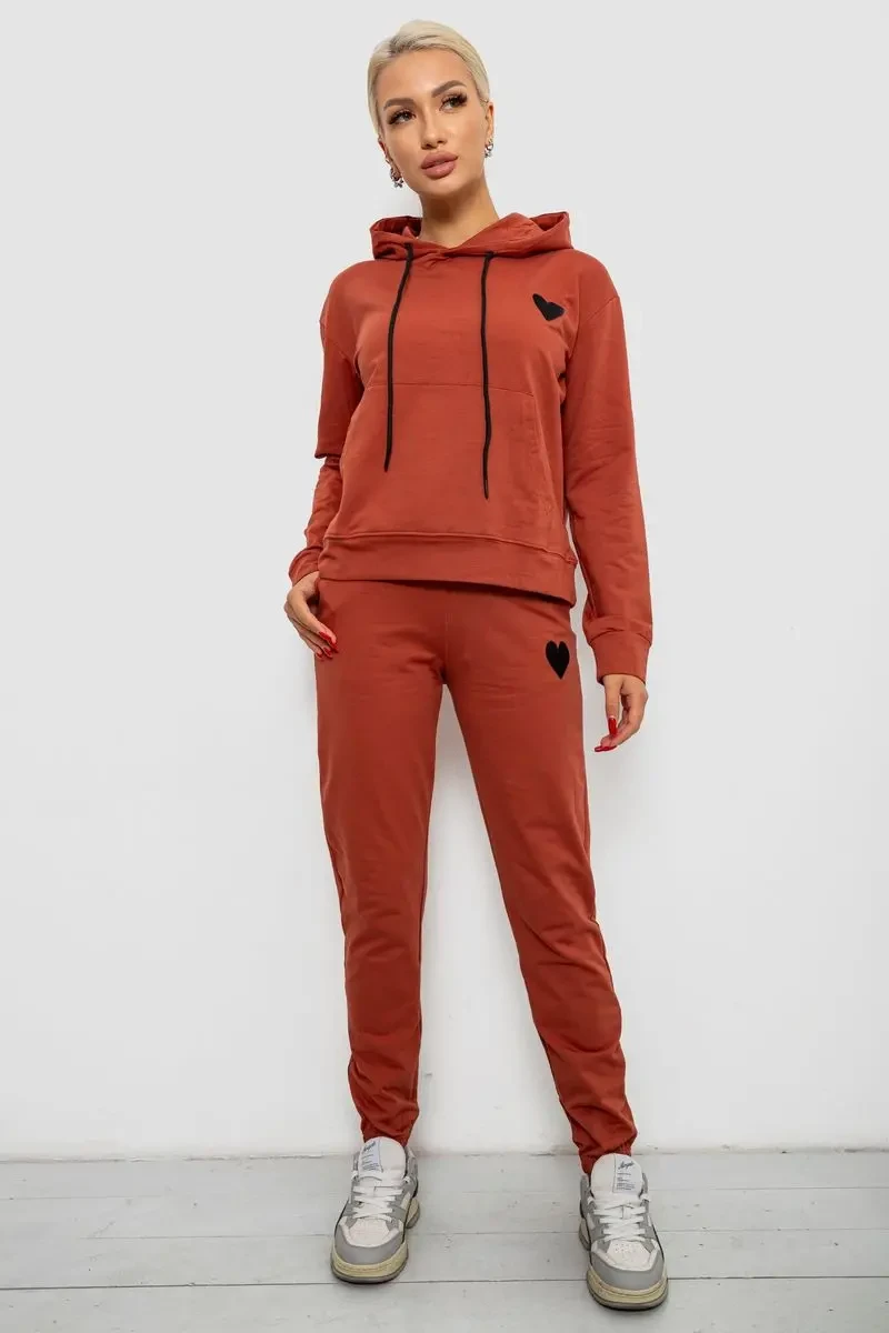 Спортивний костюм жіночий двонитка, колір теракотовий, 214R1419-004
