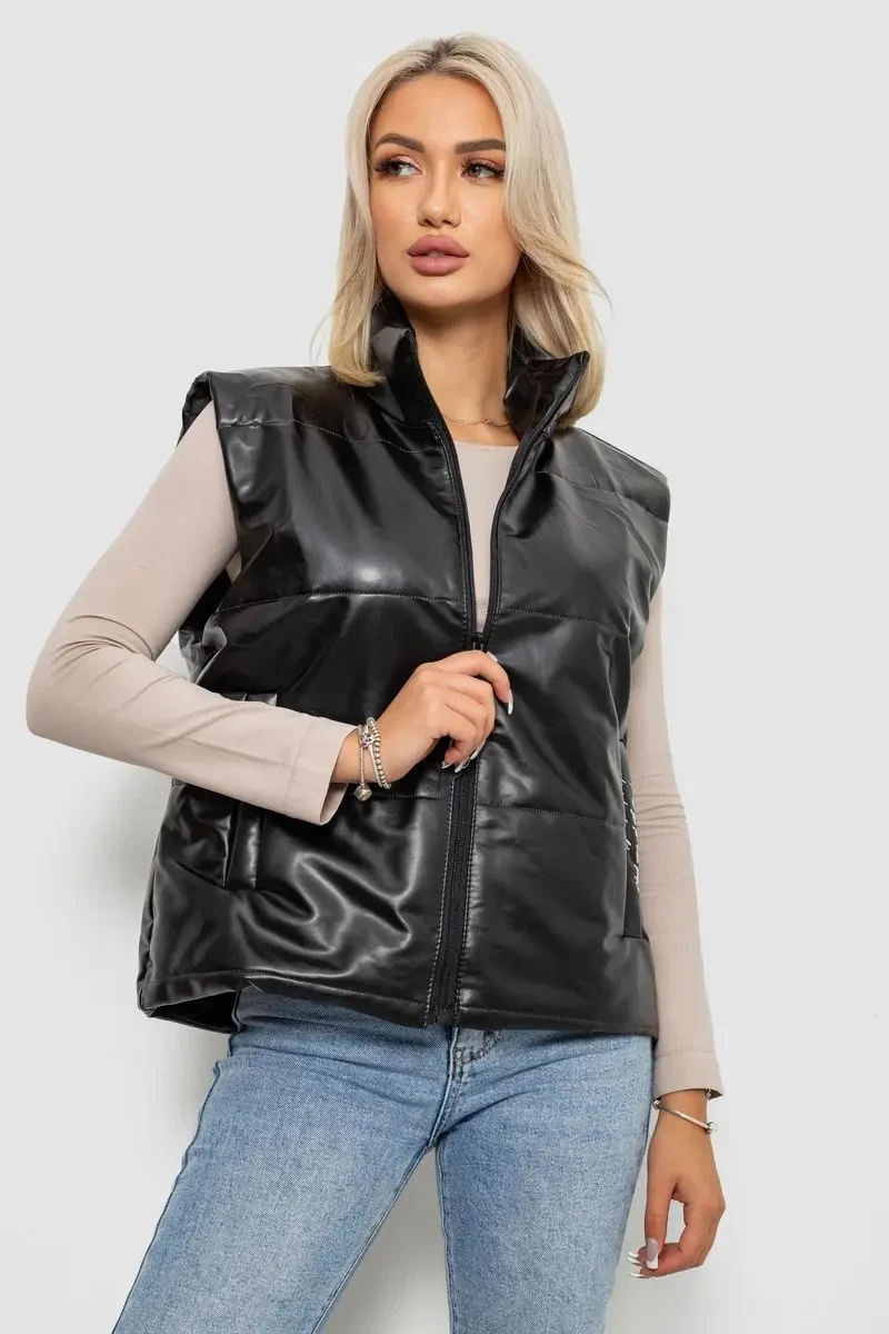 Жилет жіночий демісезонний екошкіра, колір чорний, 257R98
