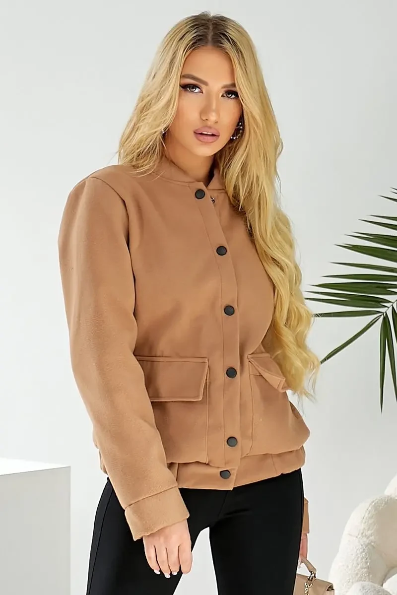 Бомбер жіночий штучний кашемір, колір темно-бежевий, 257R325 7