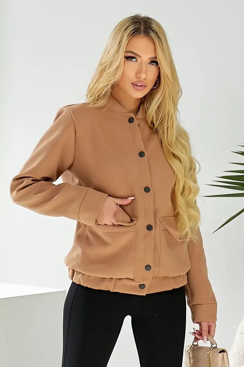 Бомбер жіночий штучний кашемір, колір темно-бежевий, 257R325 8