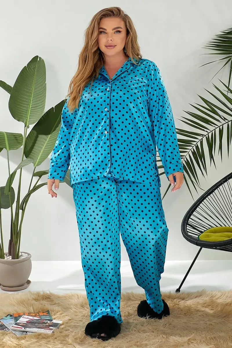 Жіноча піжама в горох, колір блакитний, 257R333 2