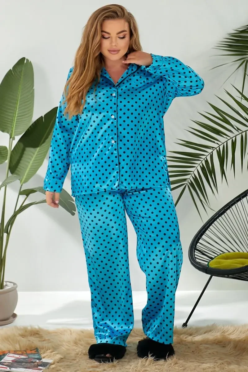 Жіноча піжама в горох, колір блакитний, 257R333 3