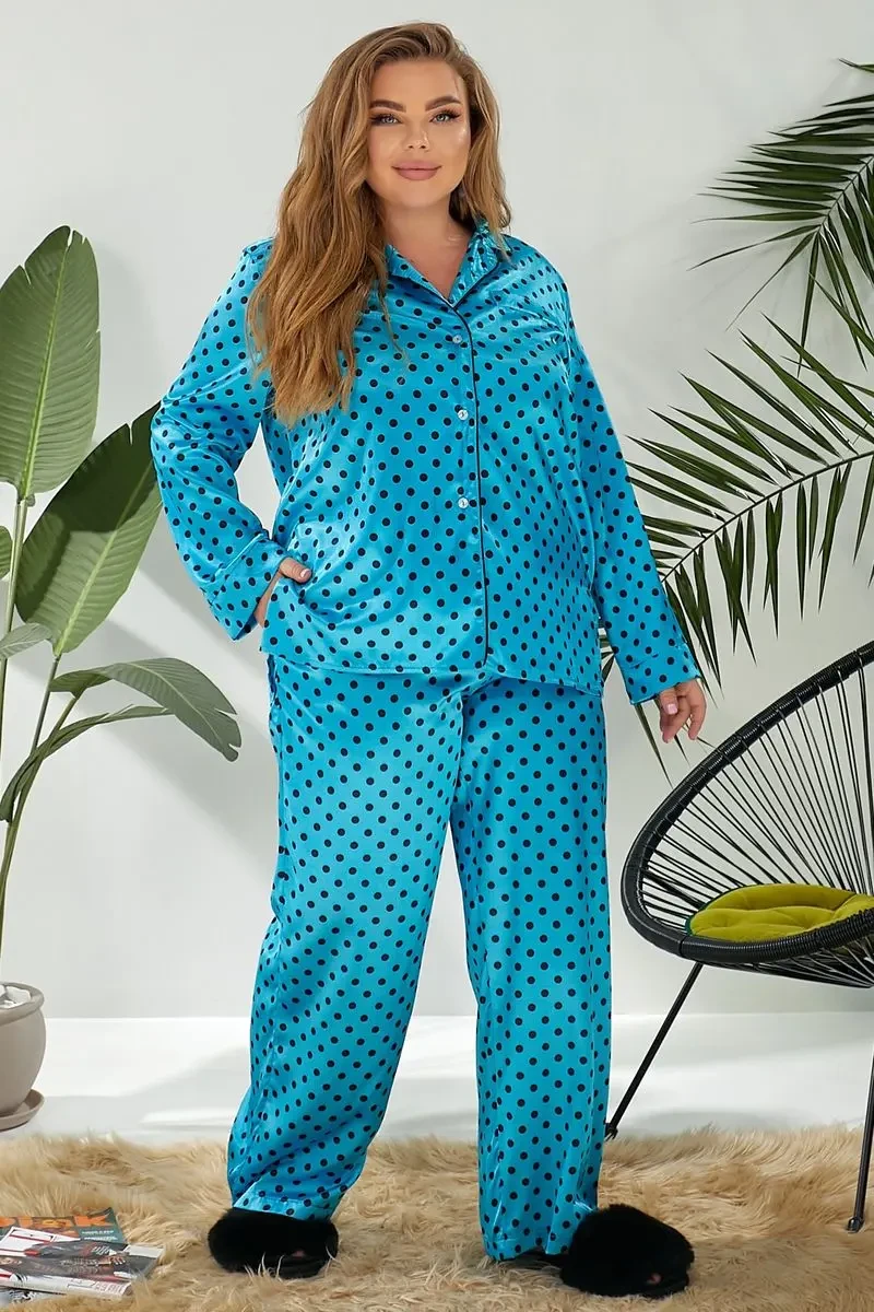 Жіноча піжама в горох, колір блакитний, 257R333 4