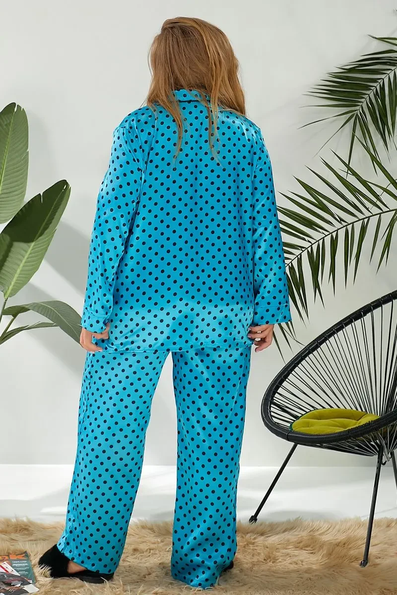 Жіноча піжама в горох, колір блакитний, 257R333 6