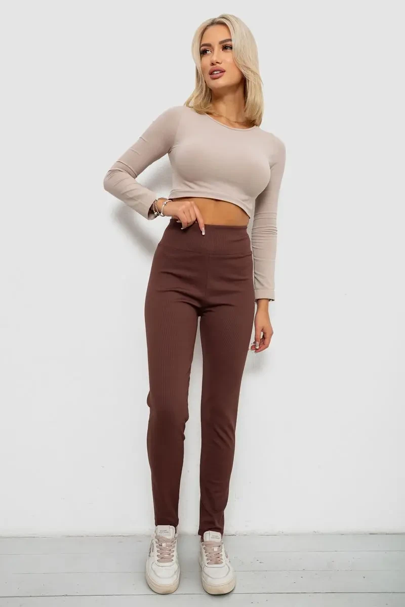 Лосини в рубчик на флісі, колір шоколадний, 244R1709 2