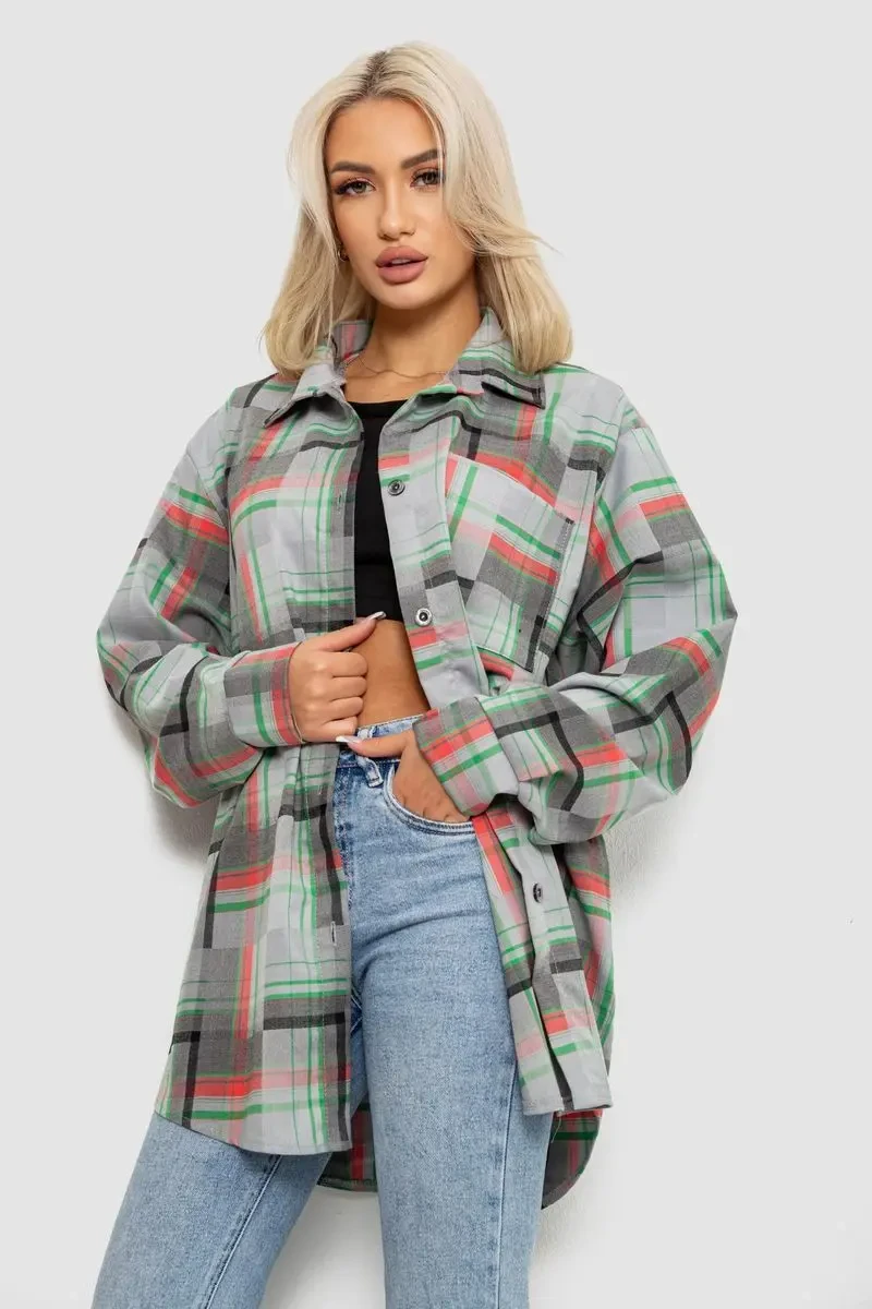 Сорочка жіноча в клітинку, колір сіро-зелений, 257R505 3