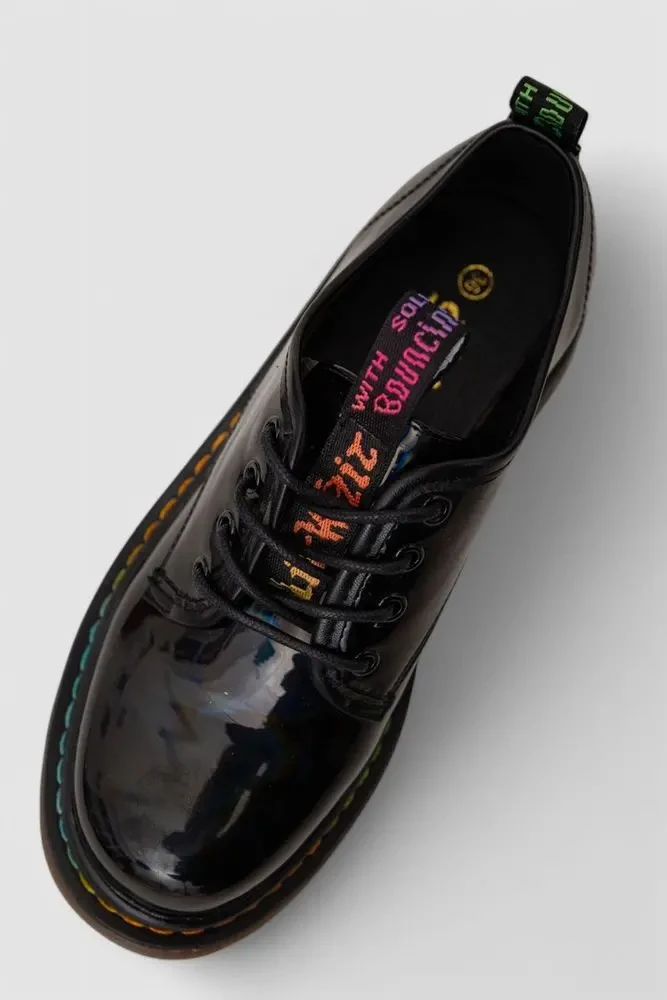 Лофери жіночі на шнурках лакові, колір чорний, 248RRT17-6 2