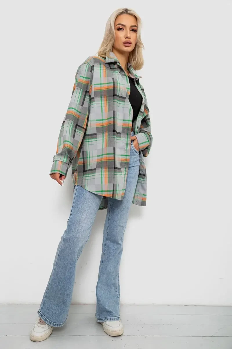 Сорочка жіноча в клітинку, колір сіро-помаранчевий, 257R505 2