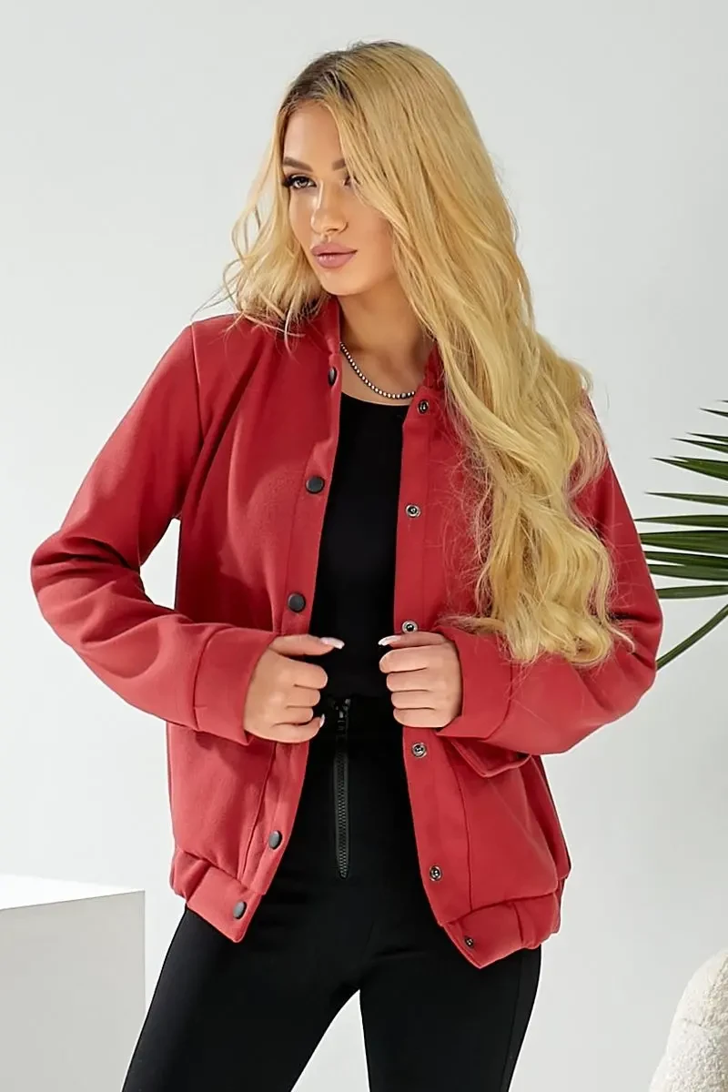 Бомбер жіночий штучний кашемір, колір темно-кораловий, 257R325 2