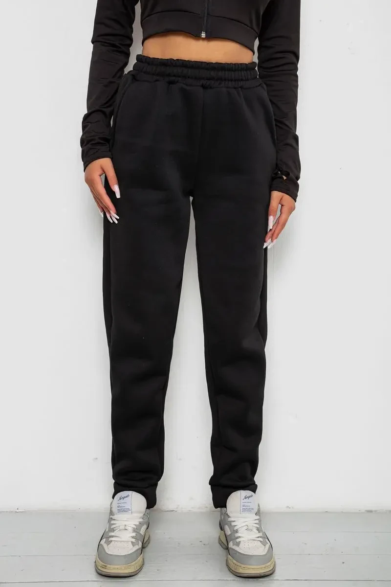 Спортивні штани жіночі на флісі, колір чорний, 238R58641-1
