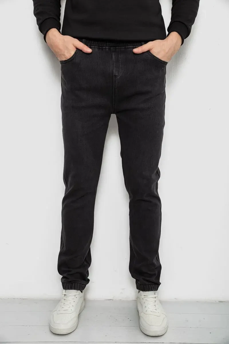 Джинси чоловічі на резинці утеплені, колір чорний, 244R665