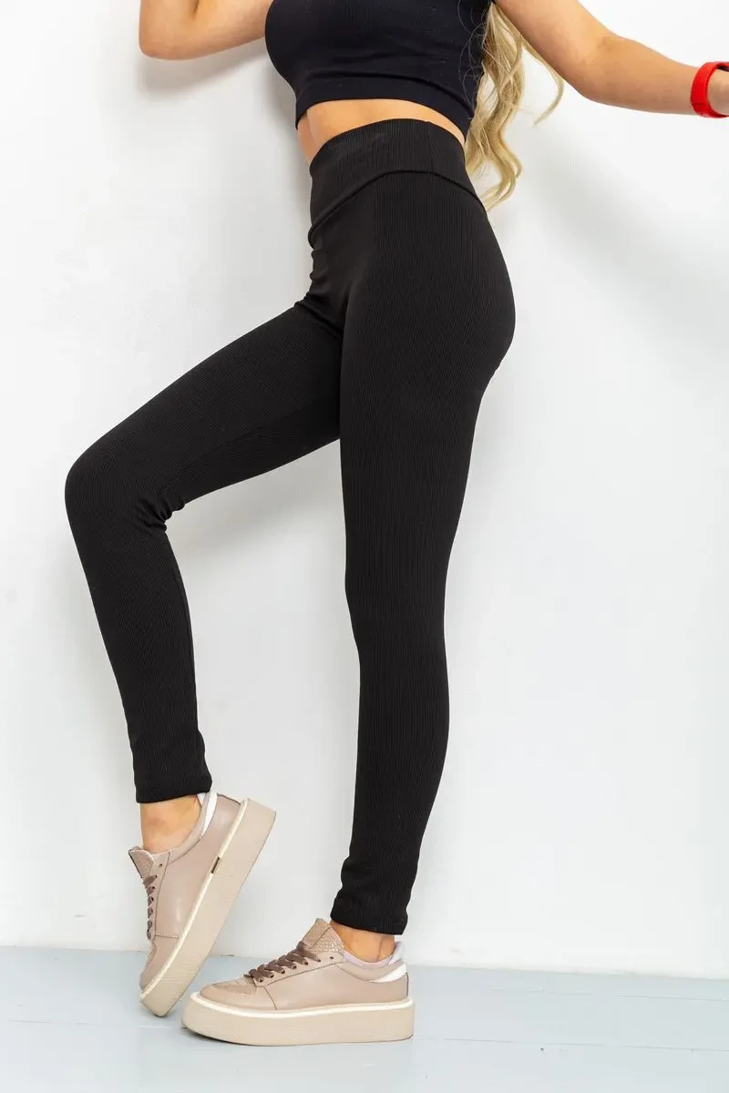 Лосини однотонні у рубчик утеплені на флісі, колір чорний, 238R605-1 3