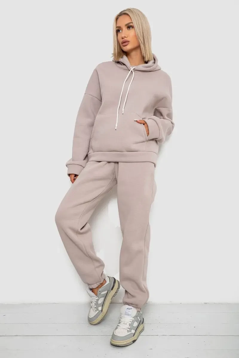 Спортивний костюм жіночий на флісі, колір бежевий, 238R5726 3