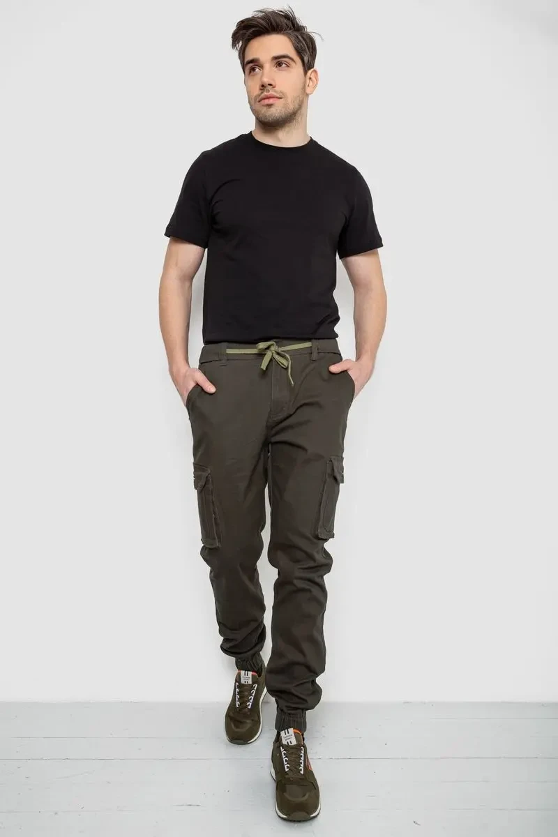Штани чоловічі з кишенями, колір темно-зелений, 243R8075 2