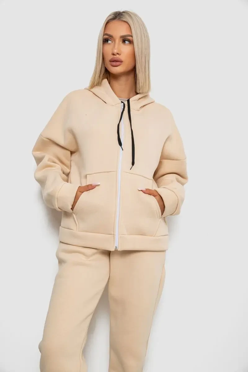 Спортивний костюм жіночий на флісі, колір бежевий, 238R5715-1 2