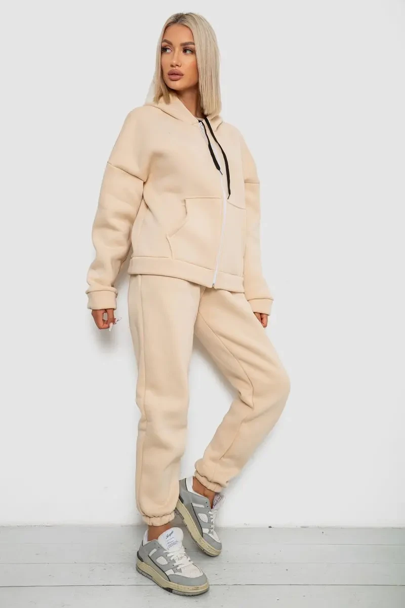 Спортивний костюм жіночий на флісі, колір бежевий, 238R5715-1 3