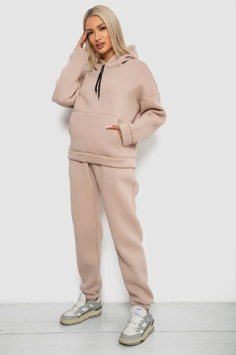 Спортивний костюм жіночий на флісі, колір світло-бежевий, 238R5726 3