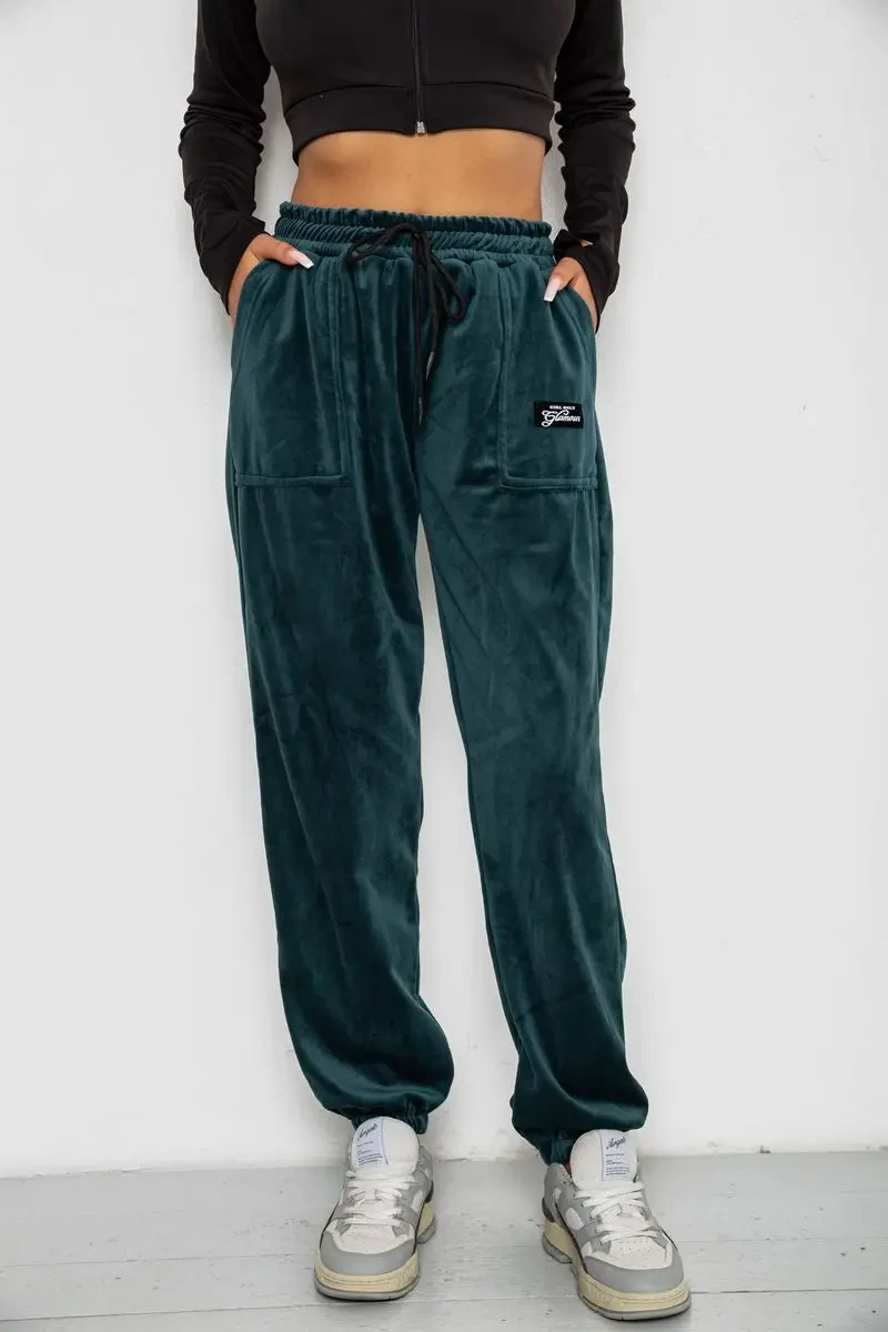 Спортивні штани велюрові жіночі на флісі, колір зелений, 238R58649-1