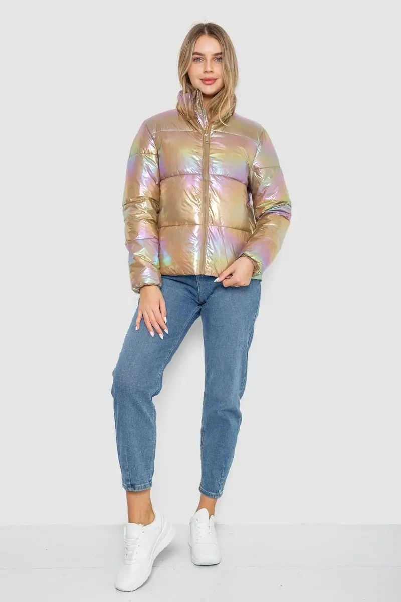 Куртка жіноча демісезонна плащівка, колір бежево-бузковий, 243R2022-2 2