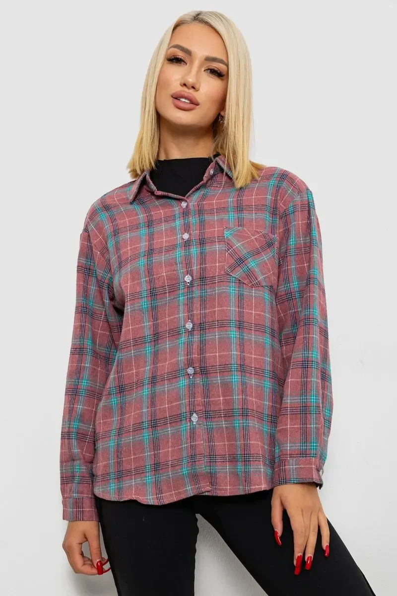 Сорочка жіноча в клітинку, колір пудровий, 244R1070-1