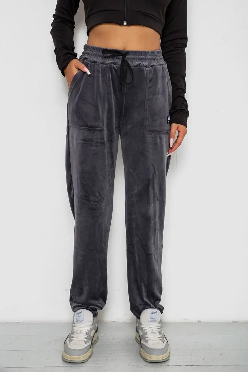 Спортивні штани велюрові жіночі на флісі, колір сірий, 238R58649
