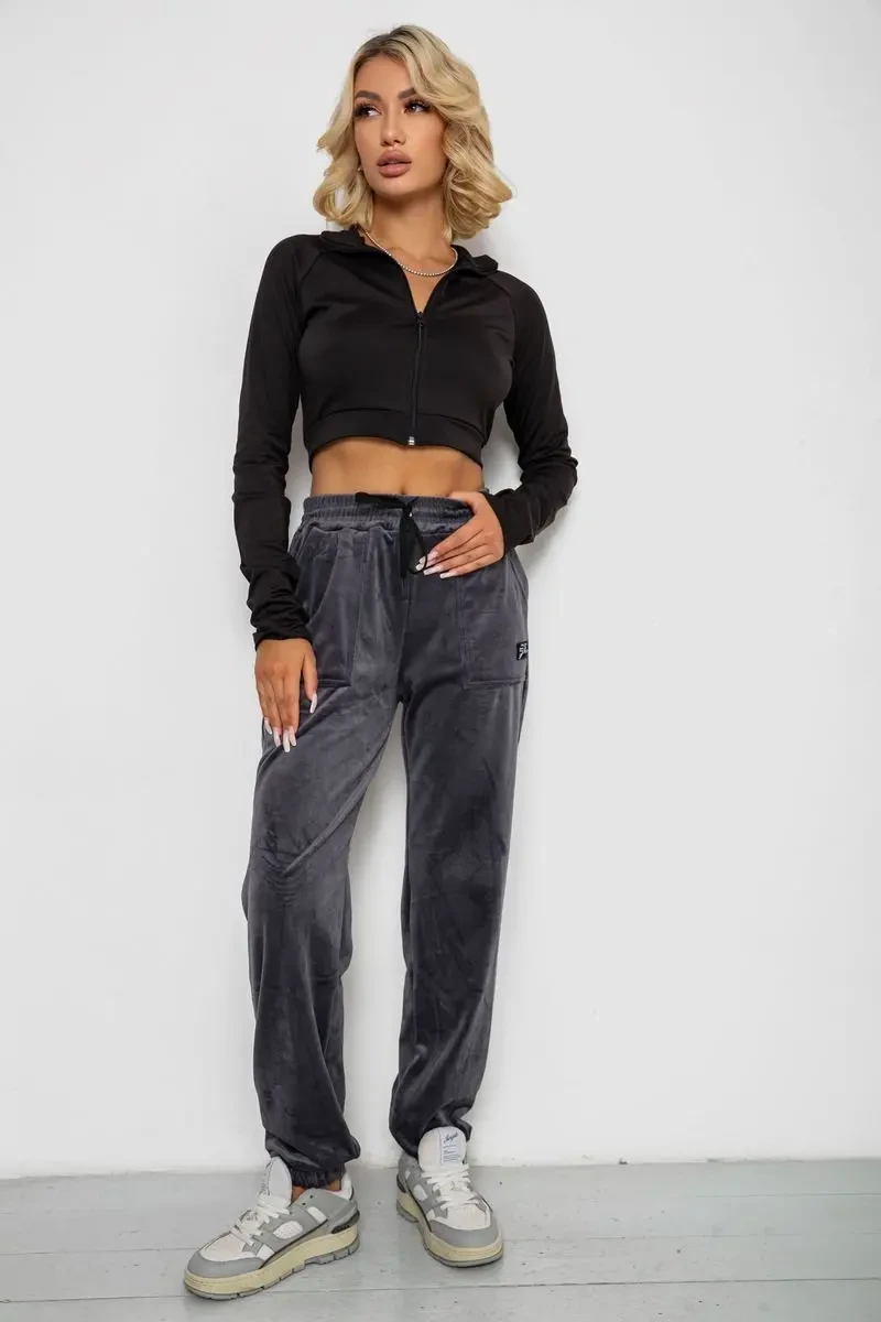 Спортивні штани велюрові жіночі на флісі, колір сірий, 238R58649 2