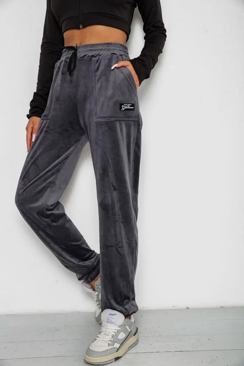 Спортивні штани велюрові жіночі на флісі, колір сірий, 238R58649 3