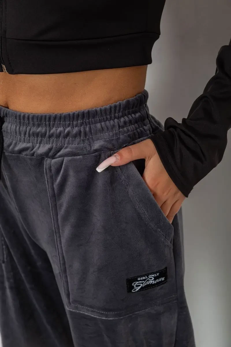 Спортивні штани велюрові жіночі на флісі, колір сірий, 238R58649 5