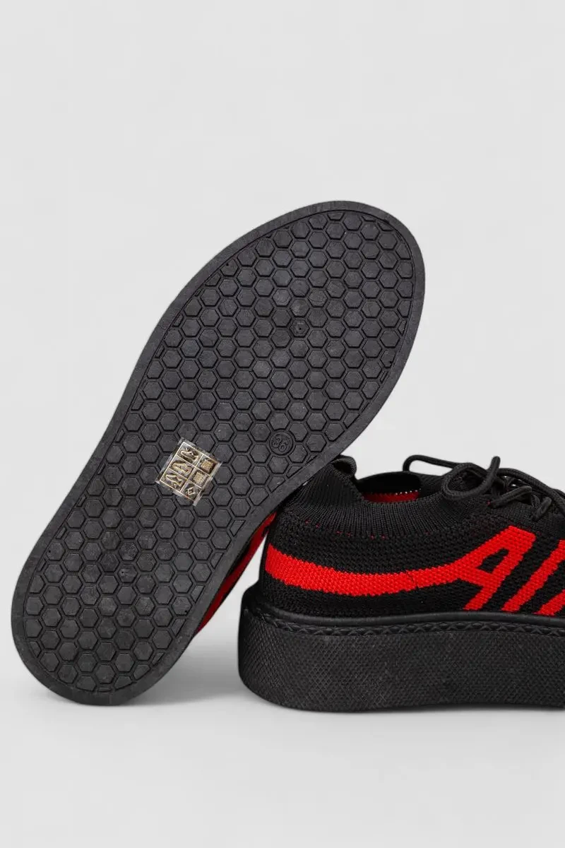 Кросівки жіночі текстиль, колір чорно-червоний, 243R2023-33 5