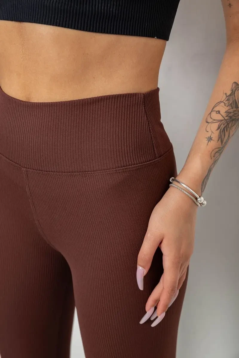 Лосини однотонні у рубчик утеплені на флісі, колір шоколадний, 238R605 5