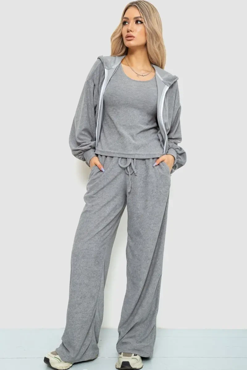 Спорт костюм жіночий махровий трійка, колір сірий, 102R5250