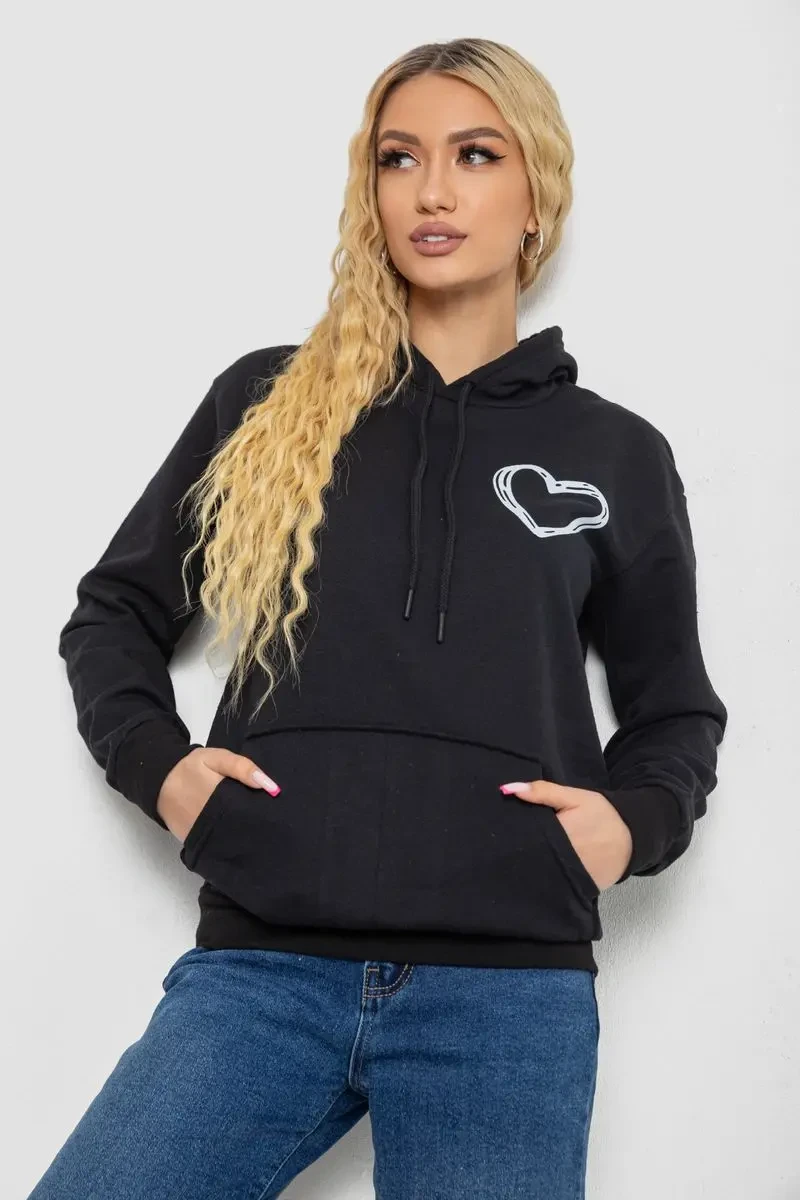 Худі жіночий на тонкому флісі, колір чорний, 238R57162-10