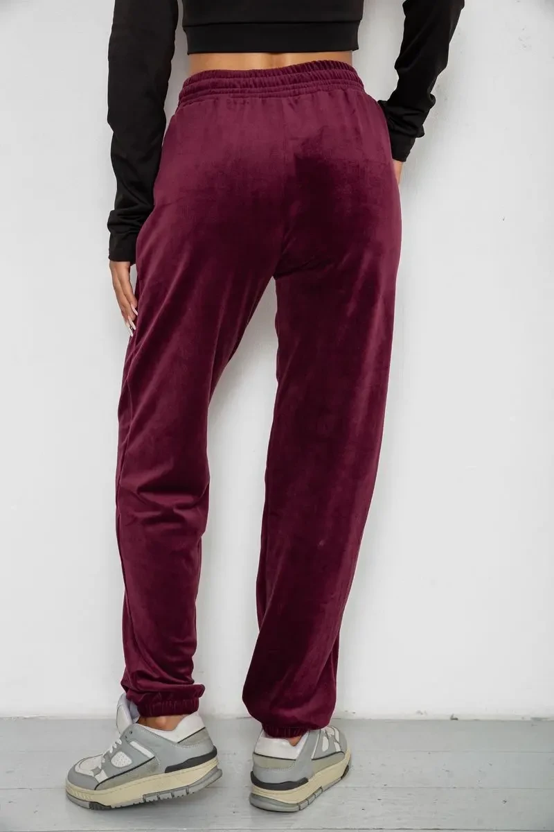 Спортивні штани велюрові жіночі на флісі, колір бордовий, 238R58647-3 4