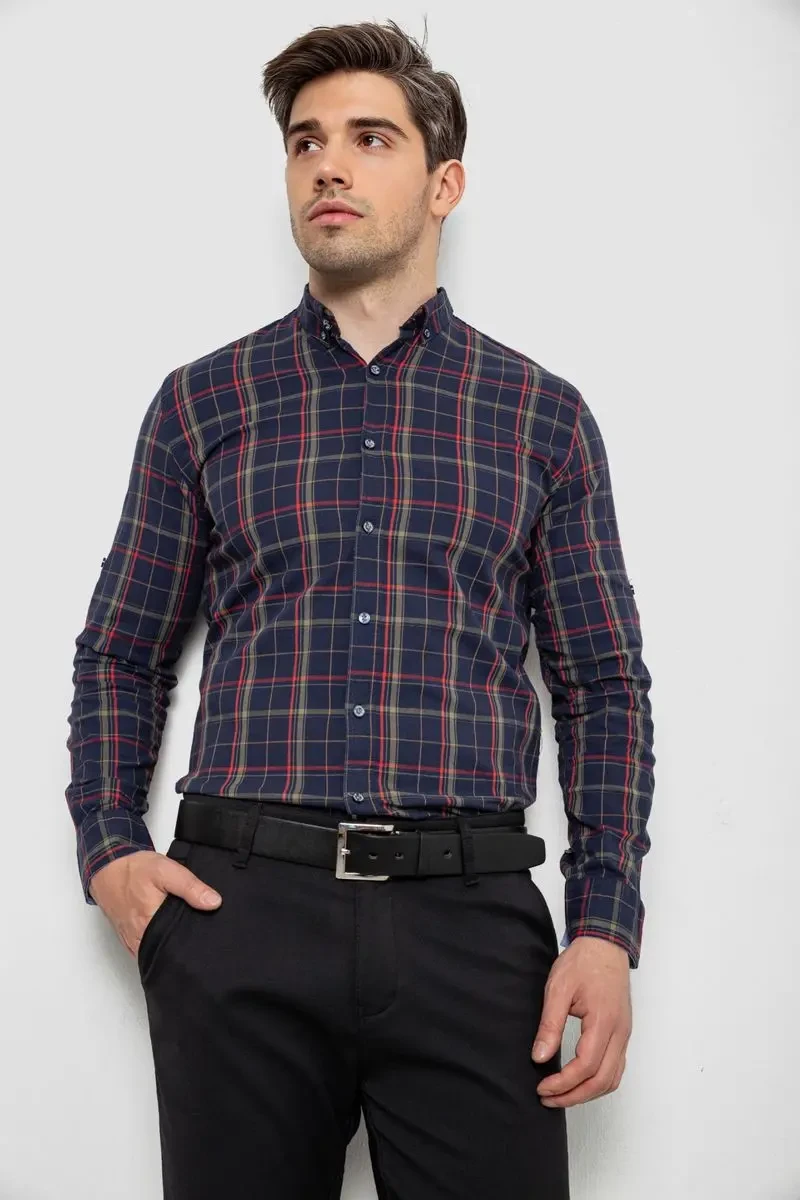 Сорочка чоловіча в клітинку, колір синій, 214R1255