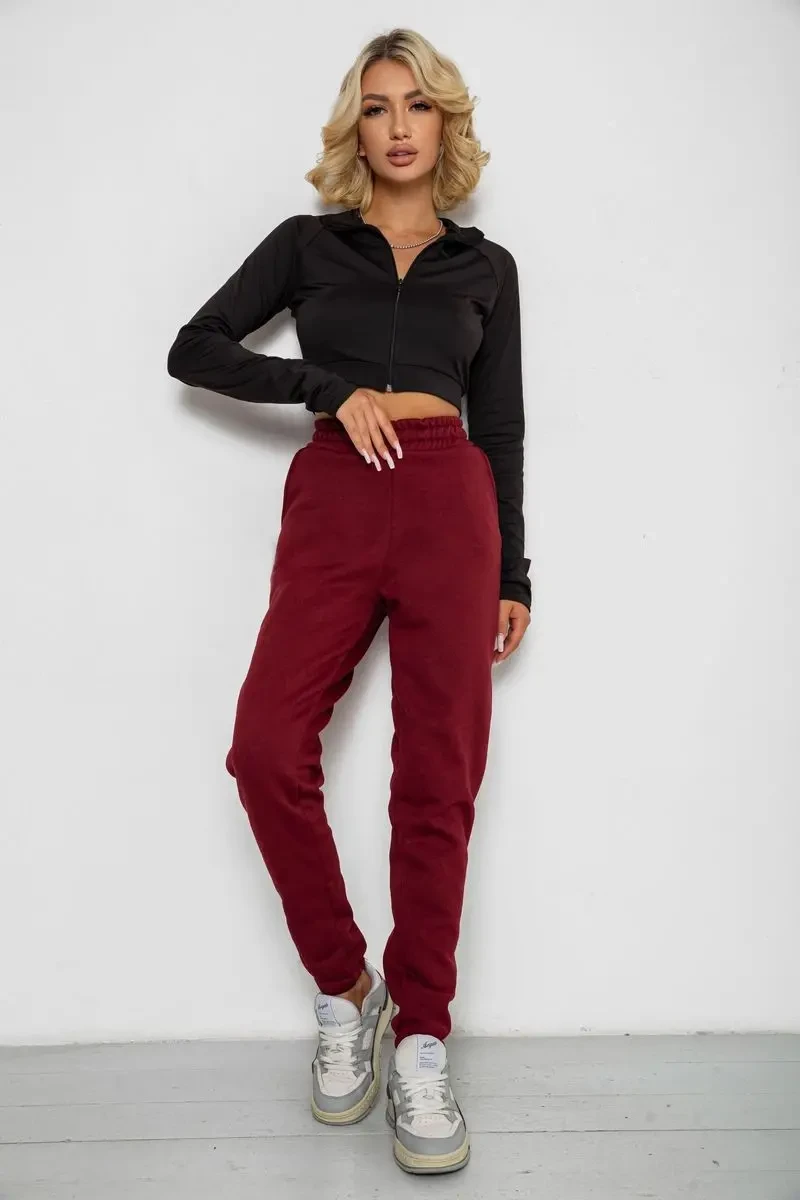Спортивні штани жіночі на флісі, колір бордовий, 238R58671 2