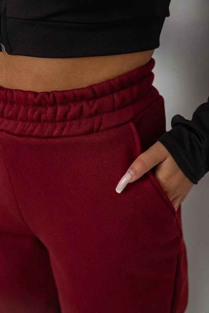 Спортивні штани жіночі на флісі, колір бордовий, 238R58671 5