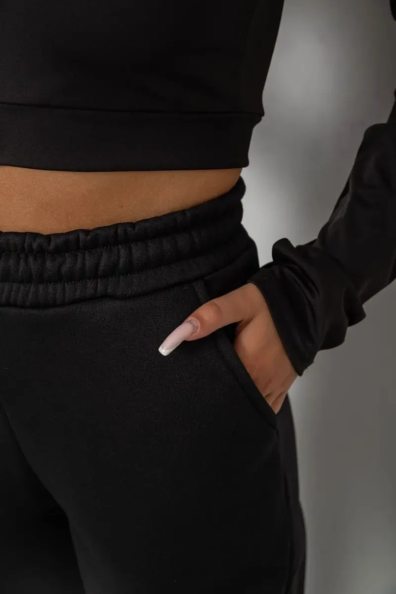 Спортивні штани жіночі на флісі, колір чорний, 238R57013 5