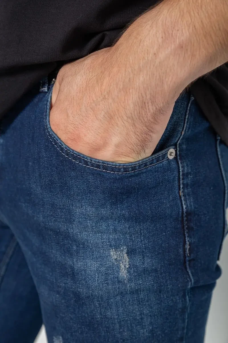 Джинси чоловічі з потертостями, колір темно-синій, 247R664-1 5