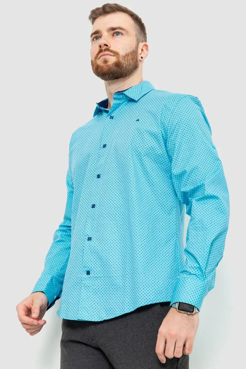 Сорочка чоловіча класична з принтом, колір бірюзово-синій, 214R7400 3