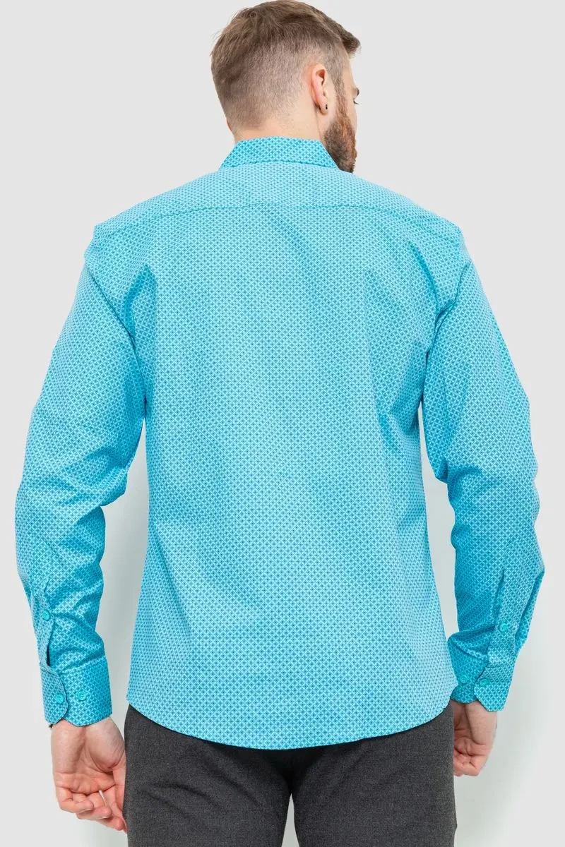 Сорочка чоловіча класична з принтом, колір бірюзово-синій, 214R7400 4