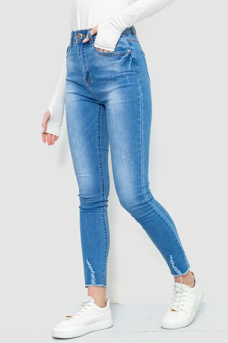 Джинси жіночі з потертостями, колір синій, 214R1531 3
