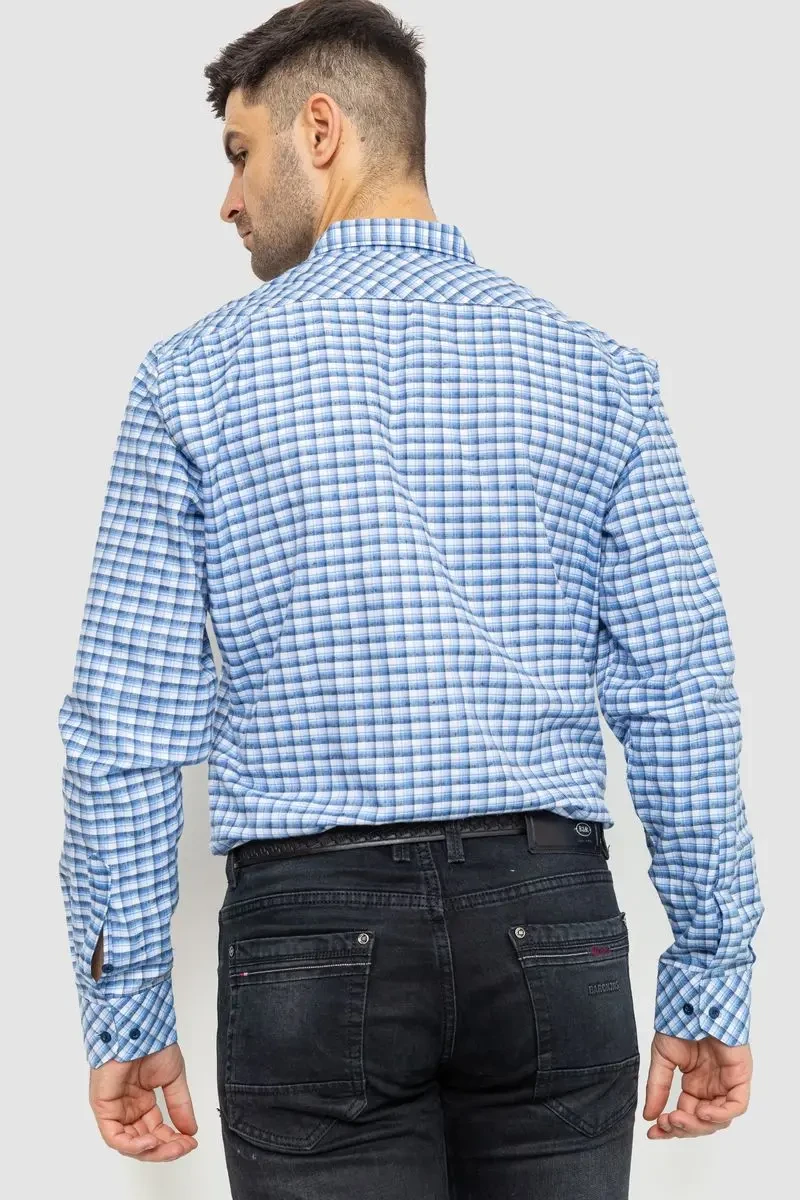 Сорочка чоловіча в клітку, колір біло-блакитний, 214R117-35-198 4