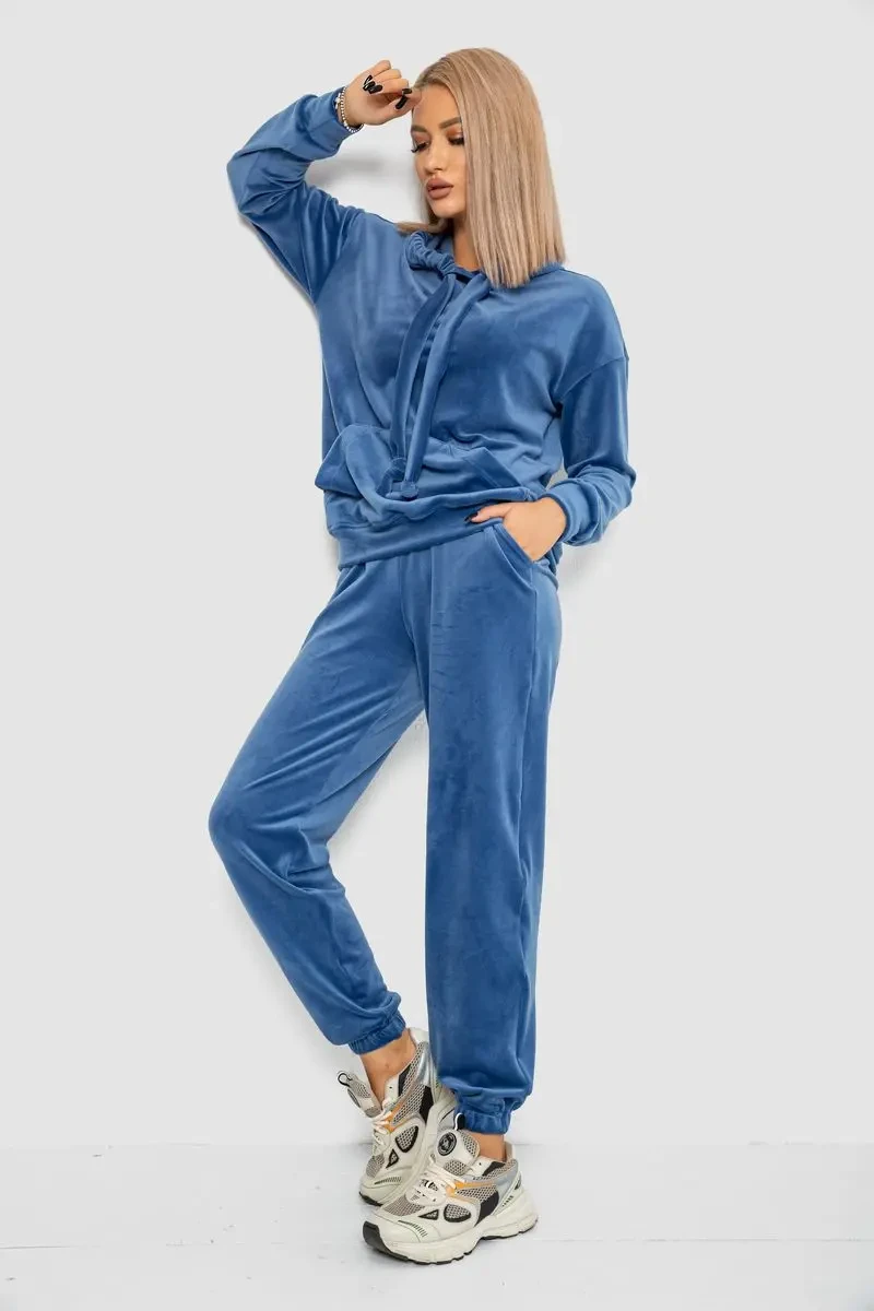 Спорт костюм жіночий велюровий, колір джинс, 241R060 2