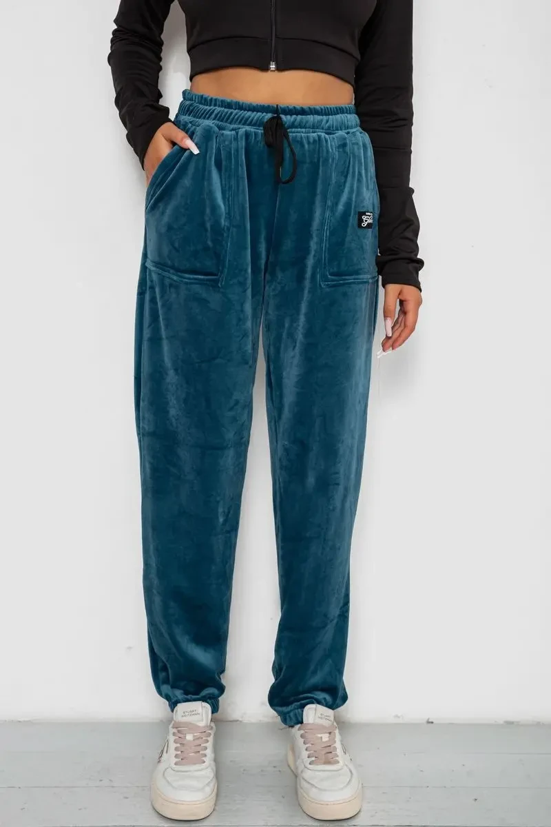 Спортивні штани велюрові жіночі на флісі, колір петроль, 238R58649-1