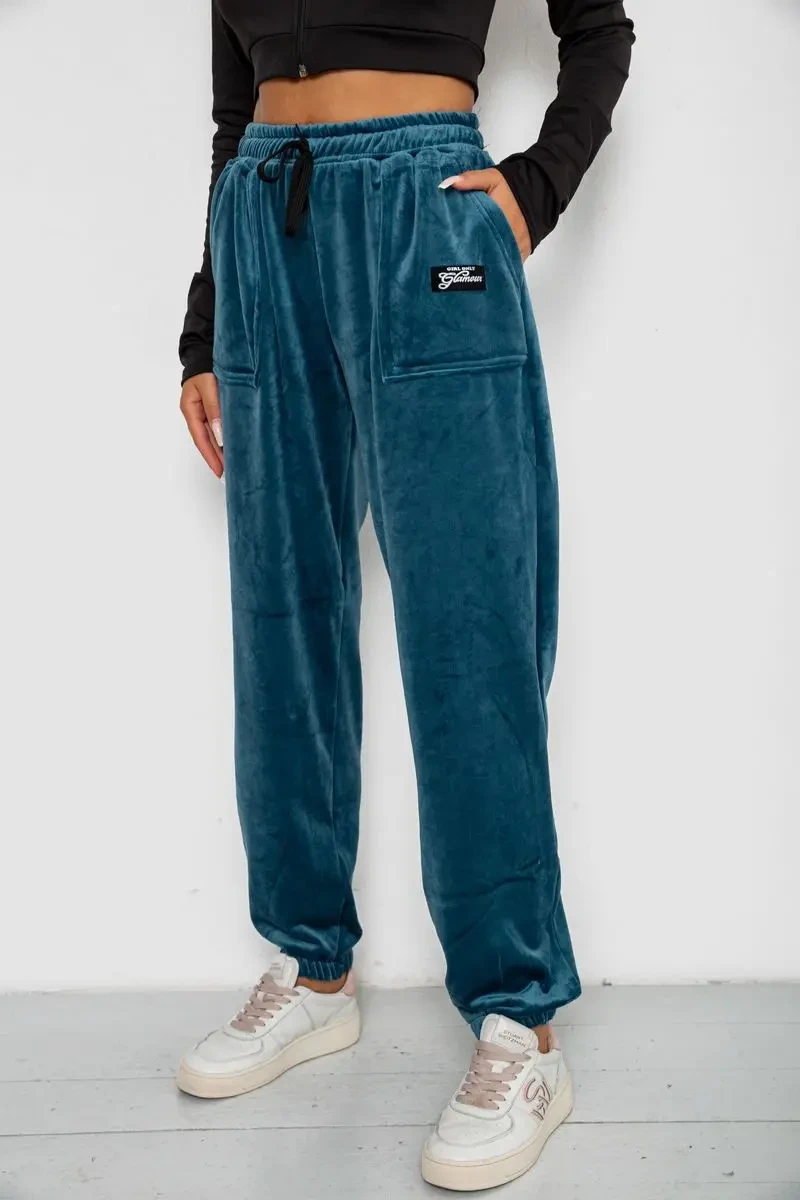Спортивні штани велюрові жіночі на флісі, колір петроль, 238R58649-1 3