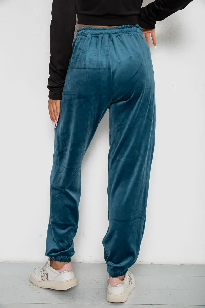 Спортивні штани велюрові жіночі на флісі, колір петроль, 238R58649-1 4