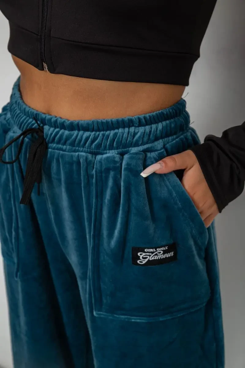 Спортивні штани велюрові жіночі на флісі, колір петроль, 238R58649-1 5