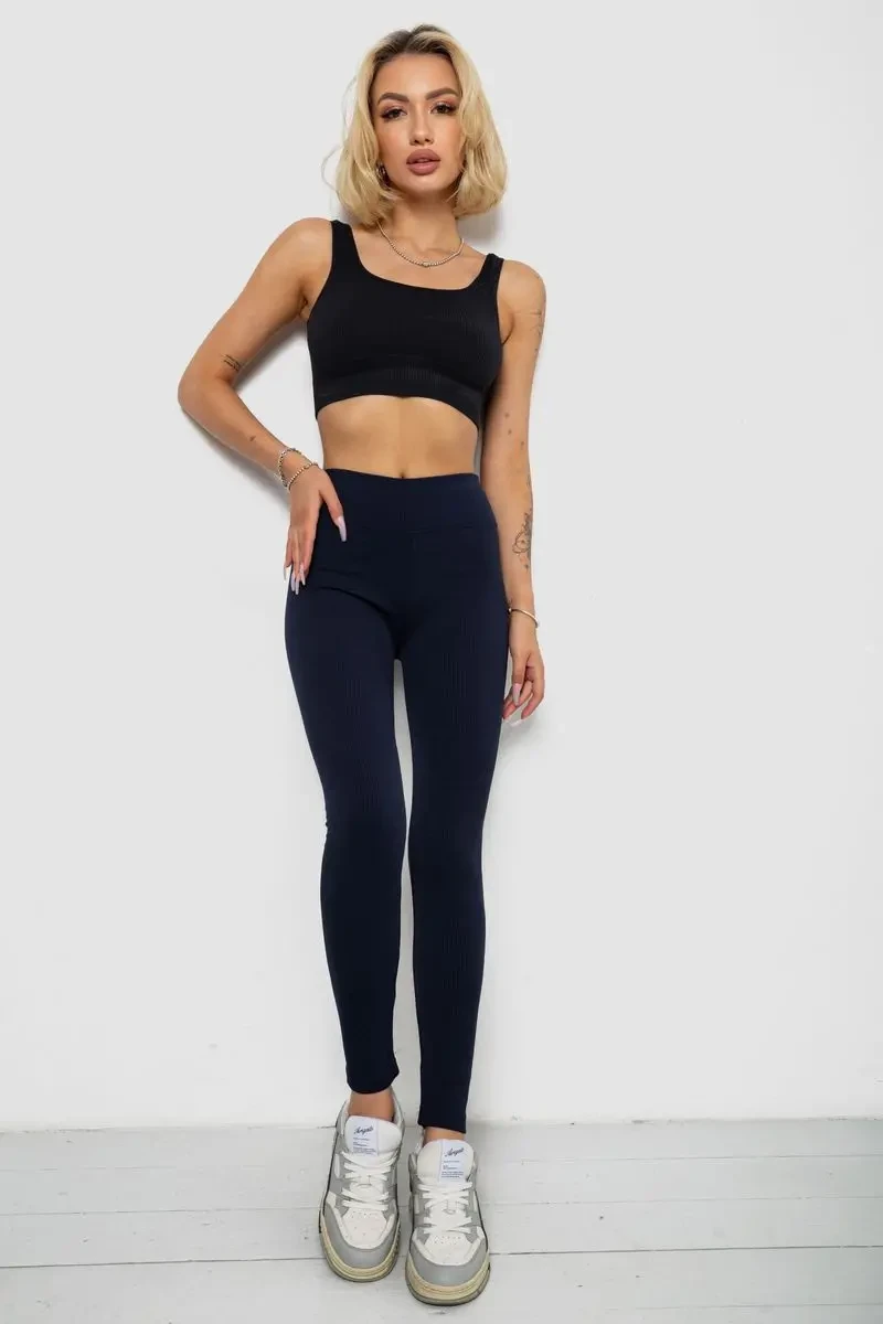 Лосини однотонні у рубчик утеплені на флісі, колір синій, 238R605 2