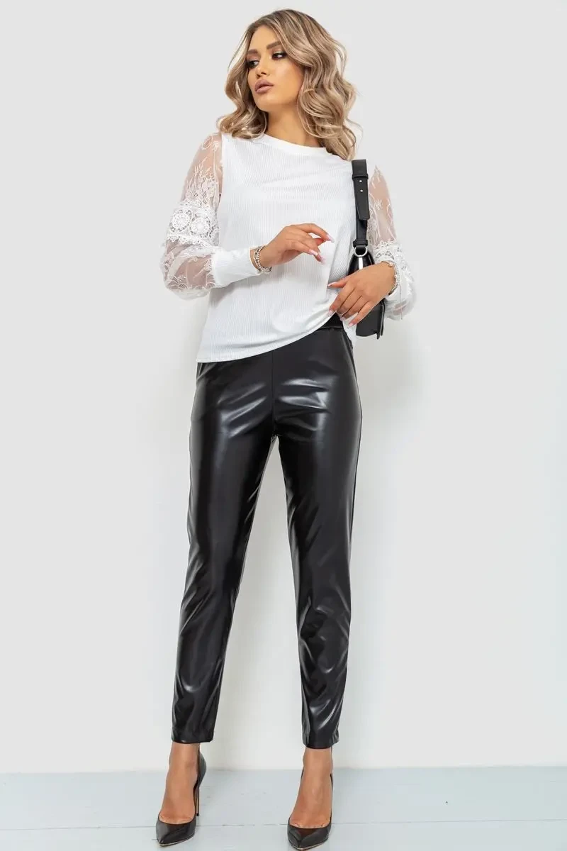 Лосини жіночі з екошкіри, колір чорний, 214R2031 2